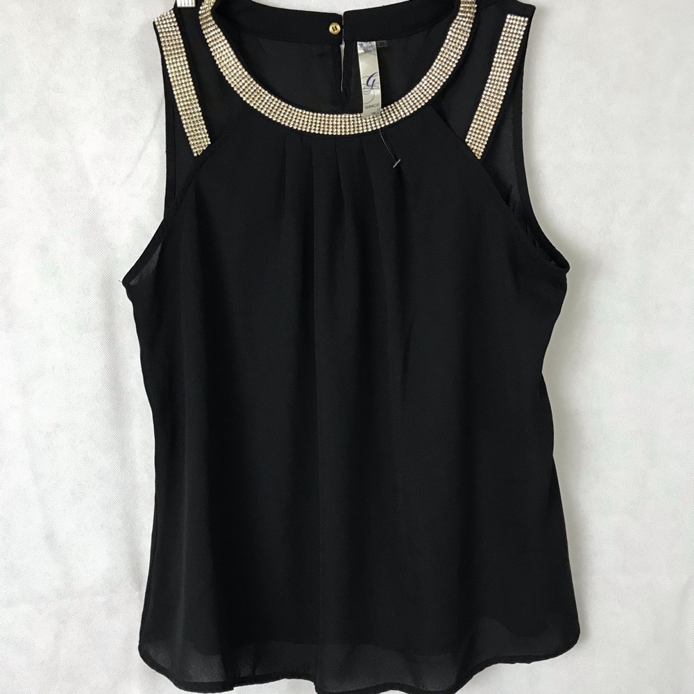 Black Bling Neck Top, Sz. XL